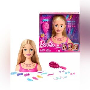 Barbie Doll Styling Head, Blond Hair with 20 Colorful Accessories, Doll Head NEW